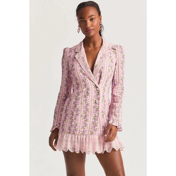 LoveShackFancy Moonstone Floral Blazer Dress - M Blushing Pink - Picture 2 of 7